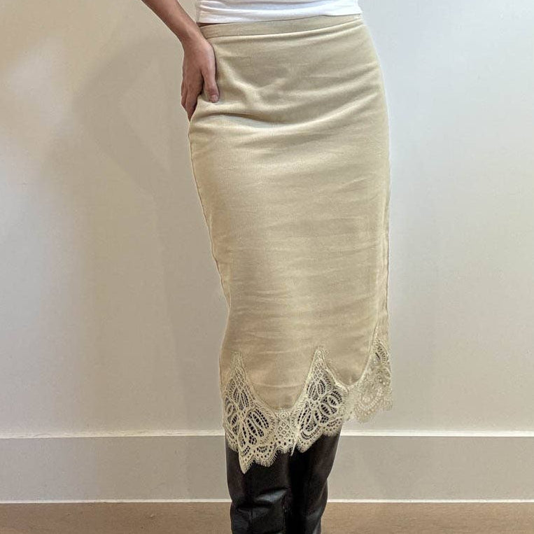 Lace Trimmed Corduroy Slip Skirt