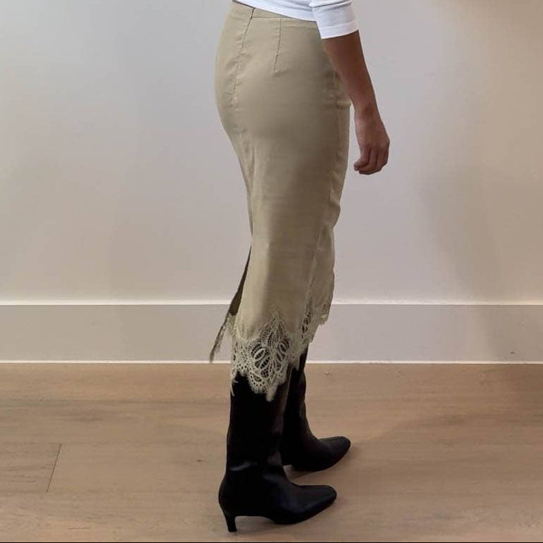 Lace Trimmed Corduroy Slip Skirt
